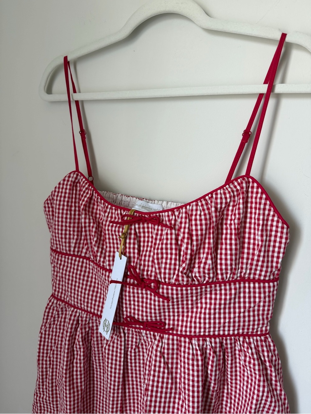 Red Gingham Spaghetti Strap cotton Midi Dress - Picture 2 of 6